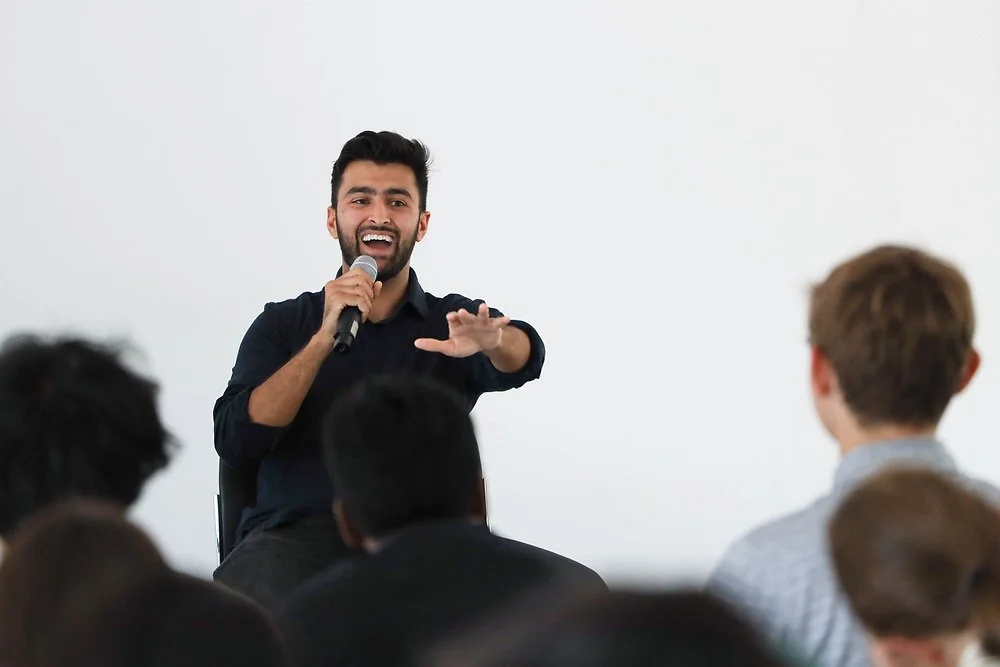 Khushal Yousafzai speaking to students during a workshop