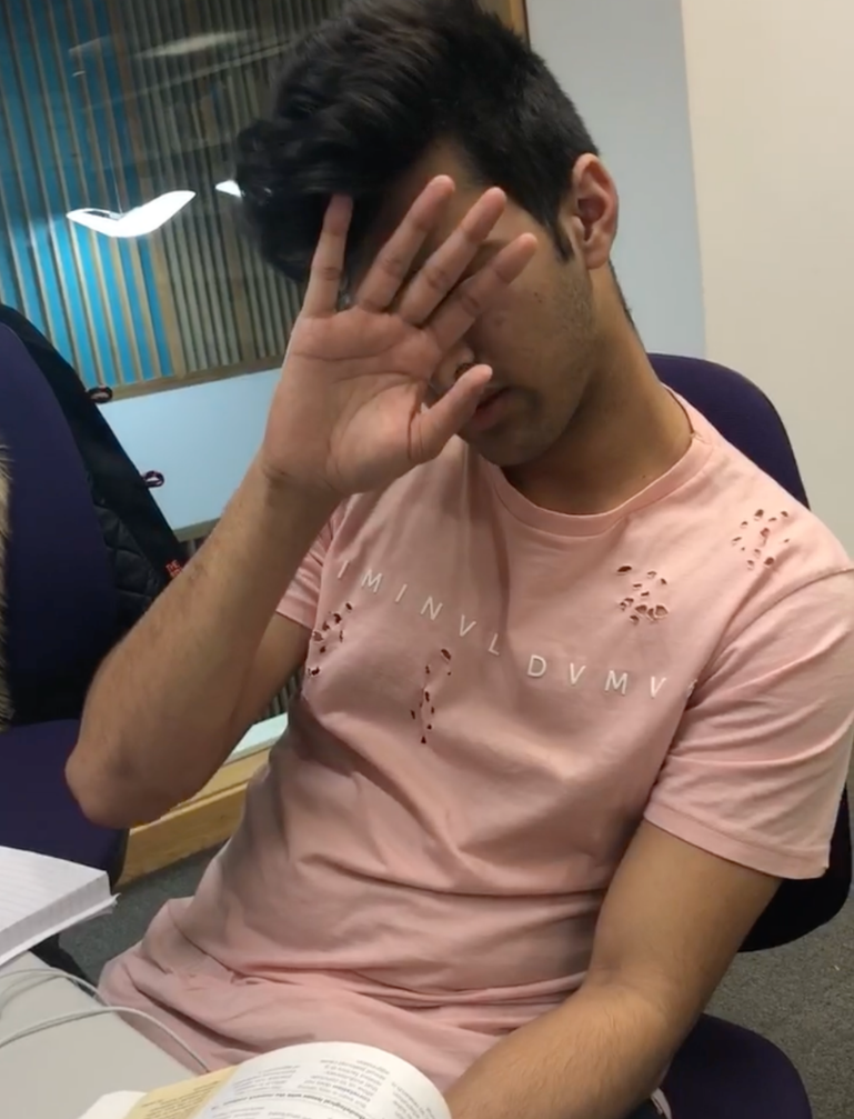 A young Khushal at his desk during his A-level years