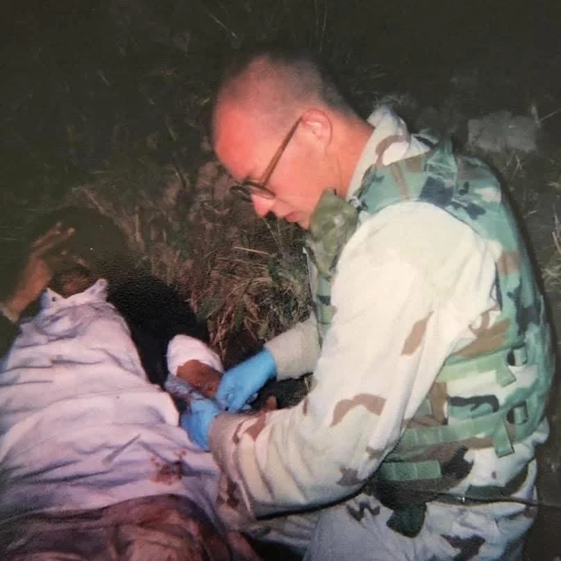 Shawn Johnson serving as an Army combat medic