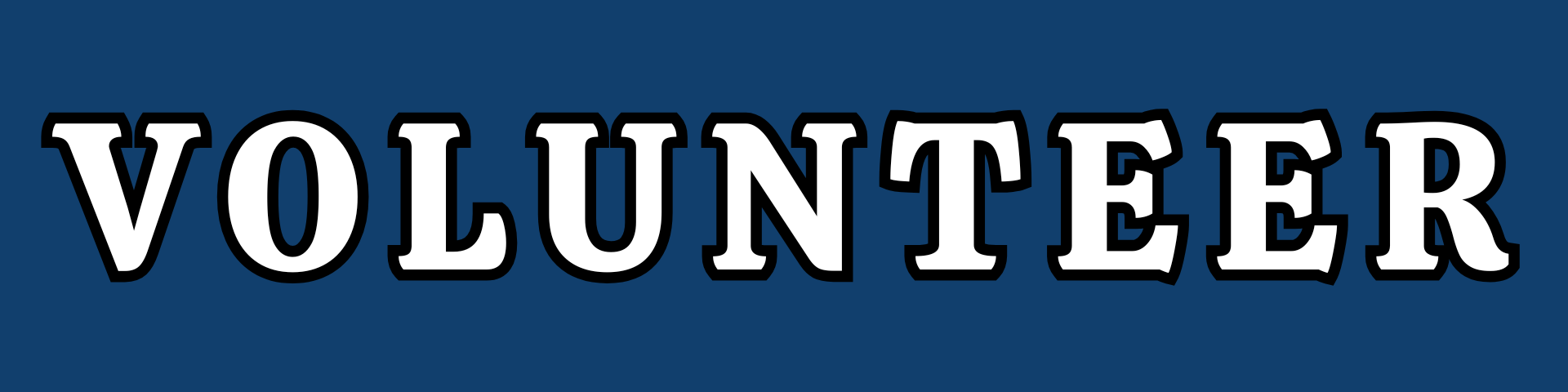 Text reading 'VOLUNTEER' on a blue background.