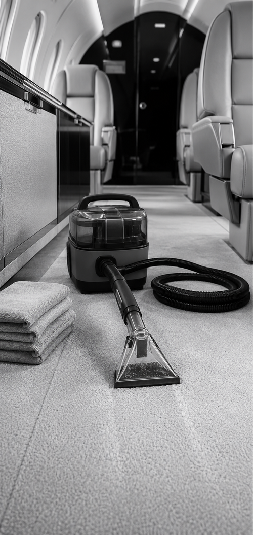 Freshly cleaned aircraft cabin carpet
