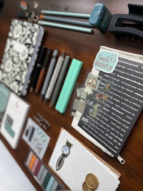 My sister's gift focusing on blacks, greys and pops of her favorite green.