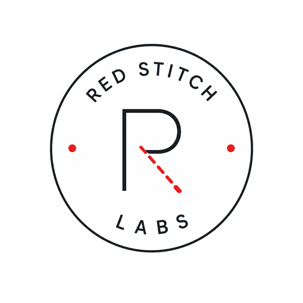Logo for Red Stitch Labs featuring a circular design with the letter P and a red dashed line, and the words 'Red Stitch' and 'Labs'.