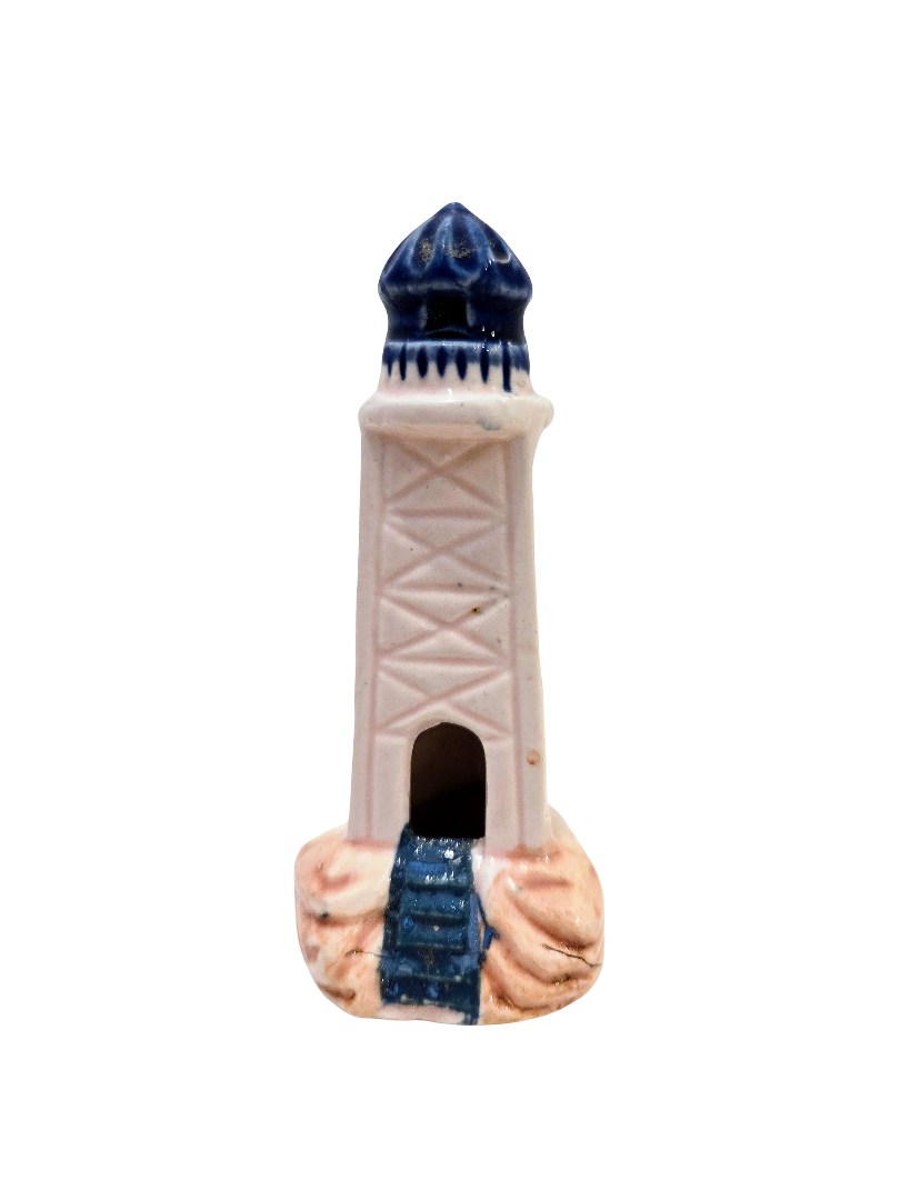 Dark Blue and Cream Ceramic Lighthouse Aquarium Ornament