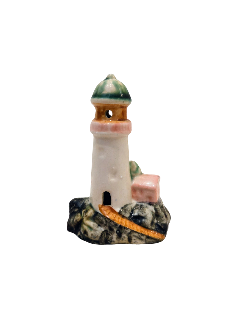 Pink & Turquoise Ceramic Lighthouse Aquarium Ornament