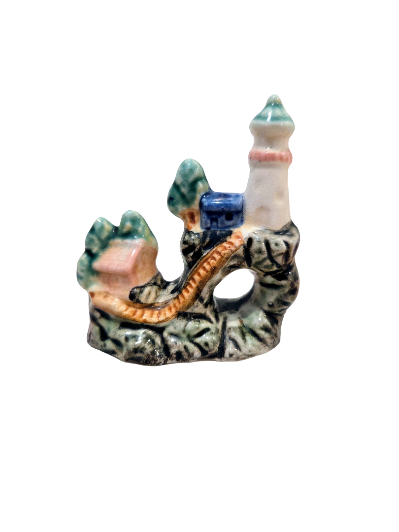 Pink & Turquoise Ceramic Lighthouse Village Aquarium Ornament
