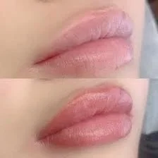 Close-up of lips, showing before and after lip enhancement or makeup application.