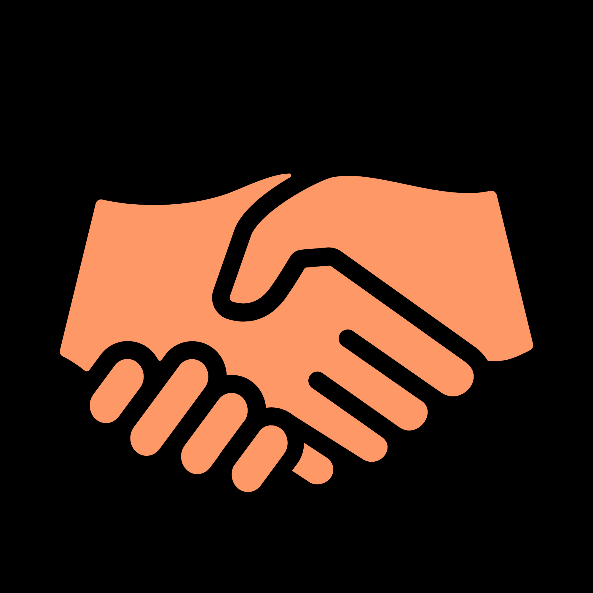 Illustration of a hand holding a smartphone with a stylized of a folder and document on the screen, in a flat minimalist style with black, orange, and pink colors.