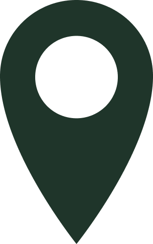 A large black map marker icon on a white background.