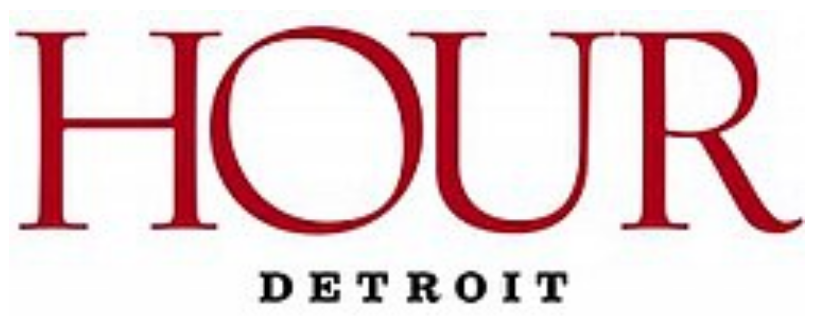 Logo for the Hour Detroit magazine with large red text and smaller black text beneath it.