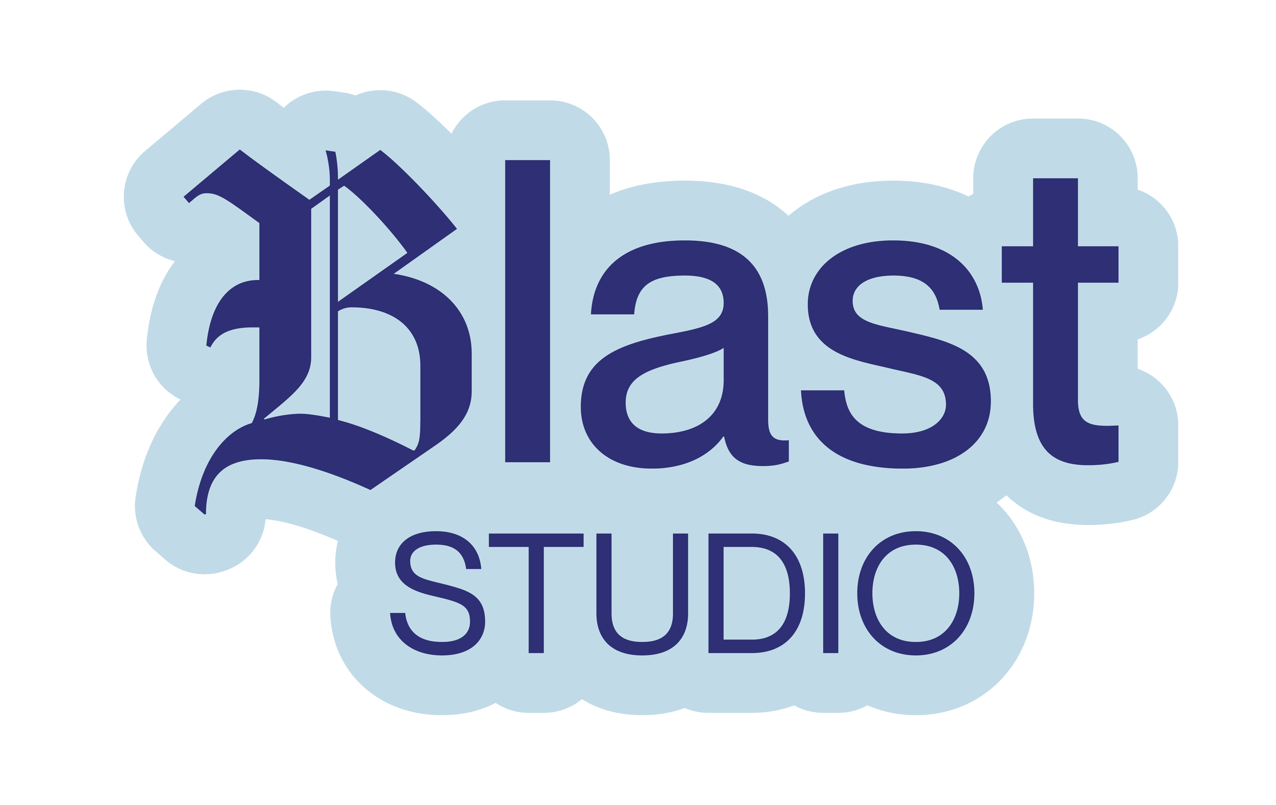Logo de Blast Studio bleu foncé sur fond bleu clair