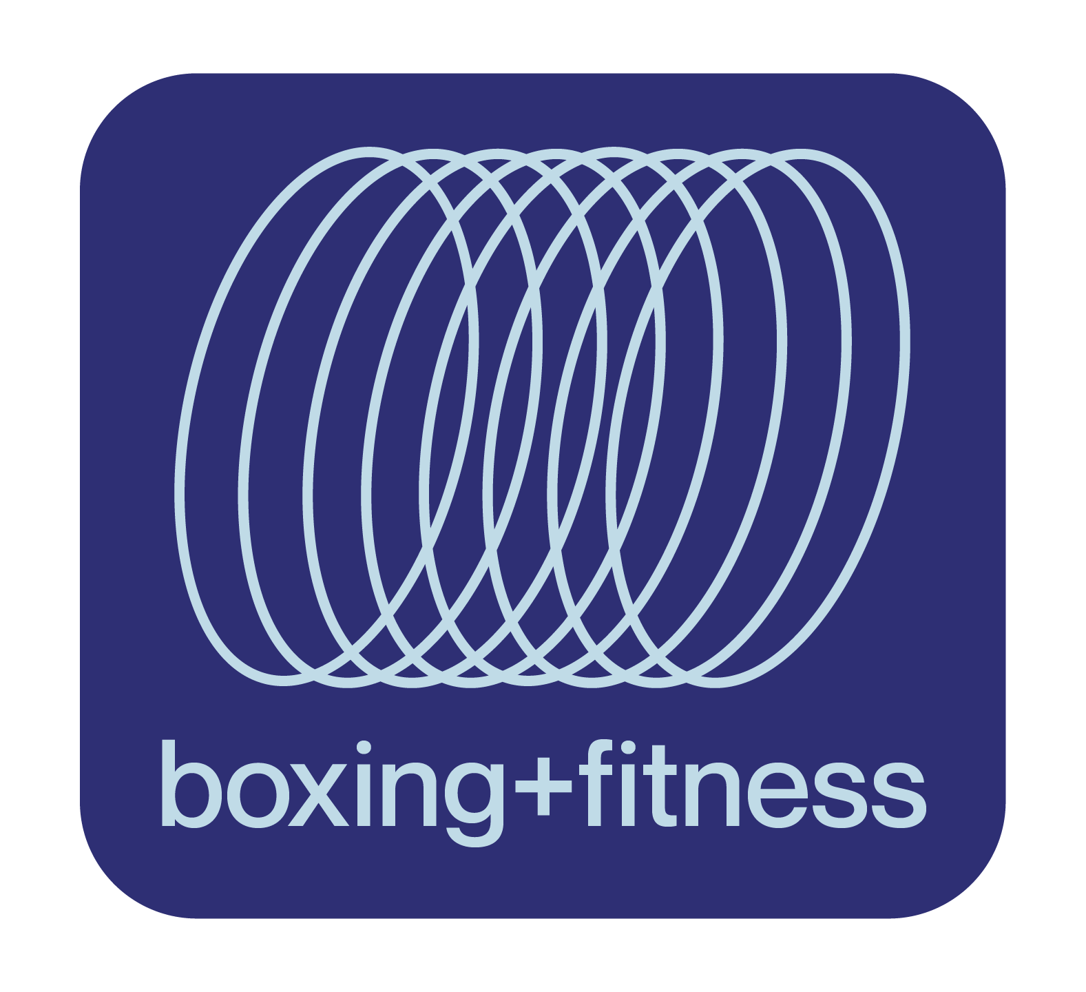 Logo avec lignes en spirale représentant l'activité de boxe et de fitness, avec le texte 'boxing+fitness' en bas