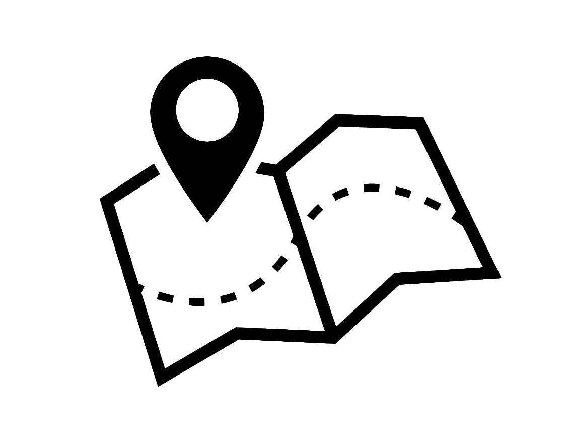 Outline of a map with a location pin on it.
