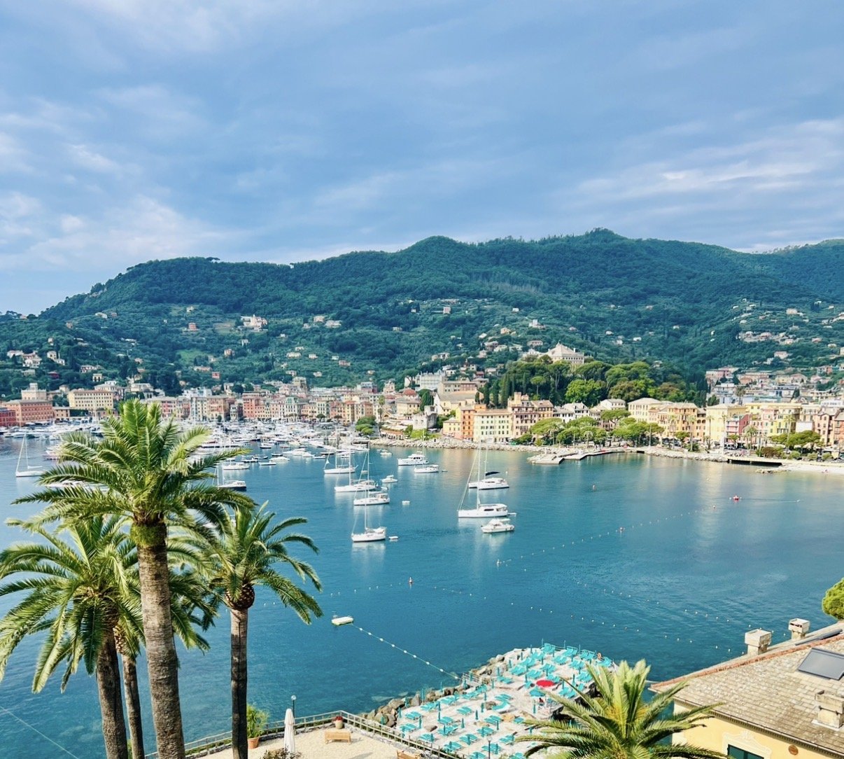 Harbor and colorful waterfront of Santa Margherita Ligure on the Italian Riviera.