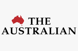 Logo with a red outline of Australia and the text