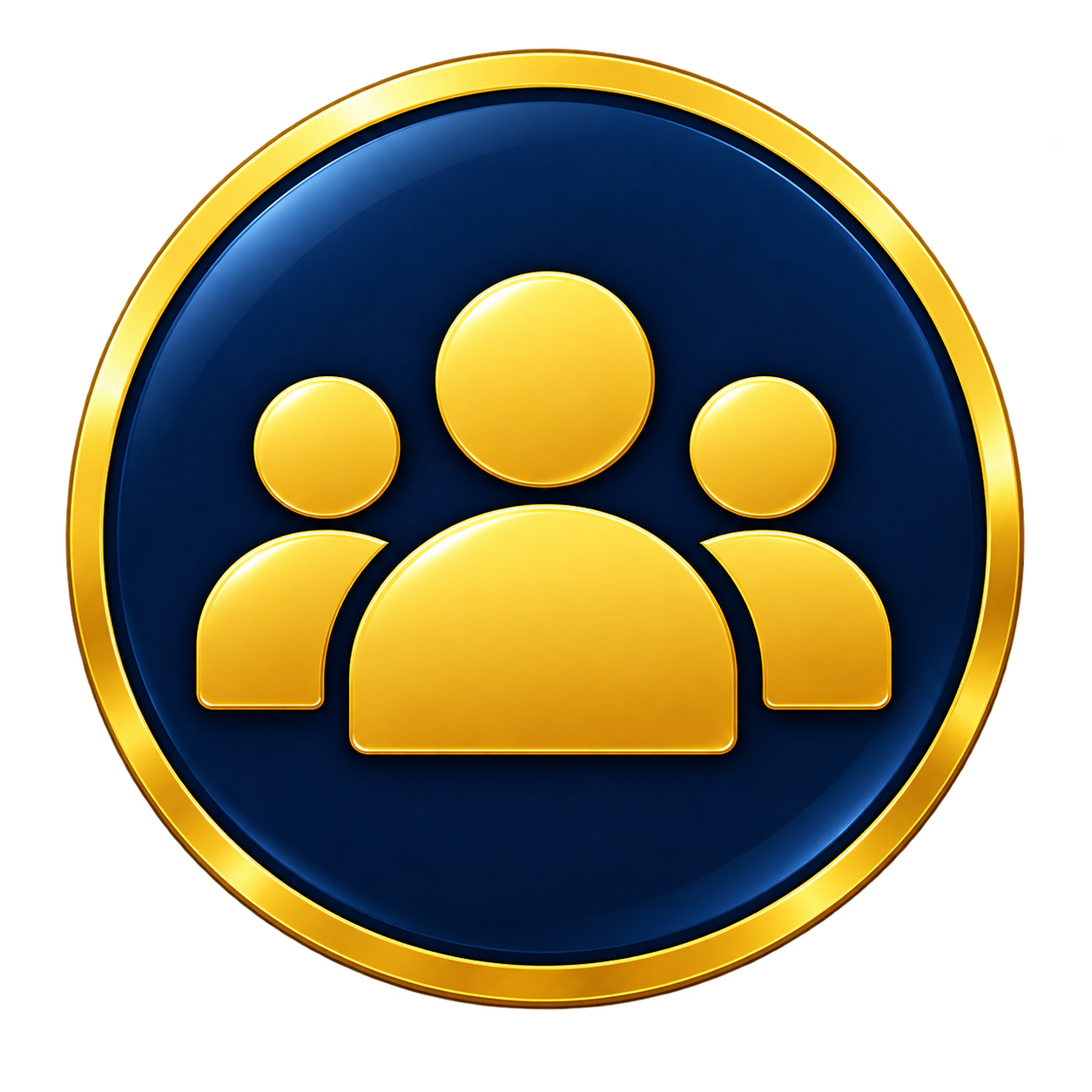 Icon of three stylized human figures inside a blue circle with a gold border, suggesting a group or community.