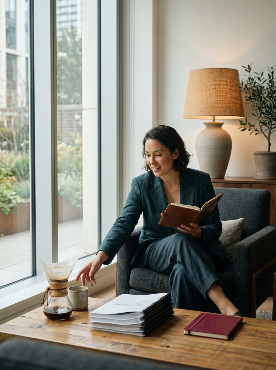 business woman taking a coffee brake in her office