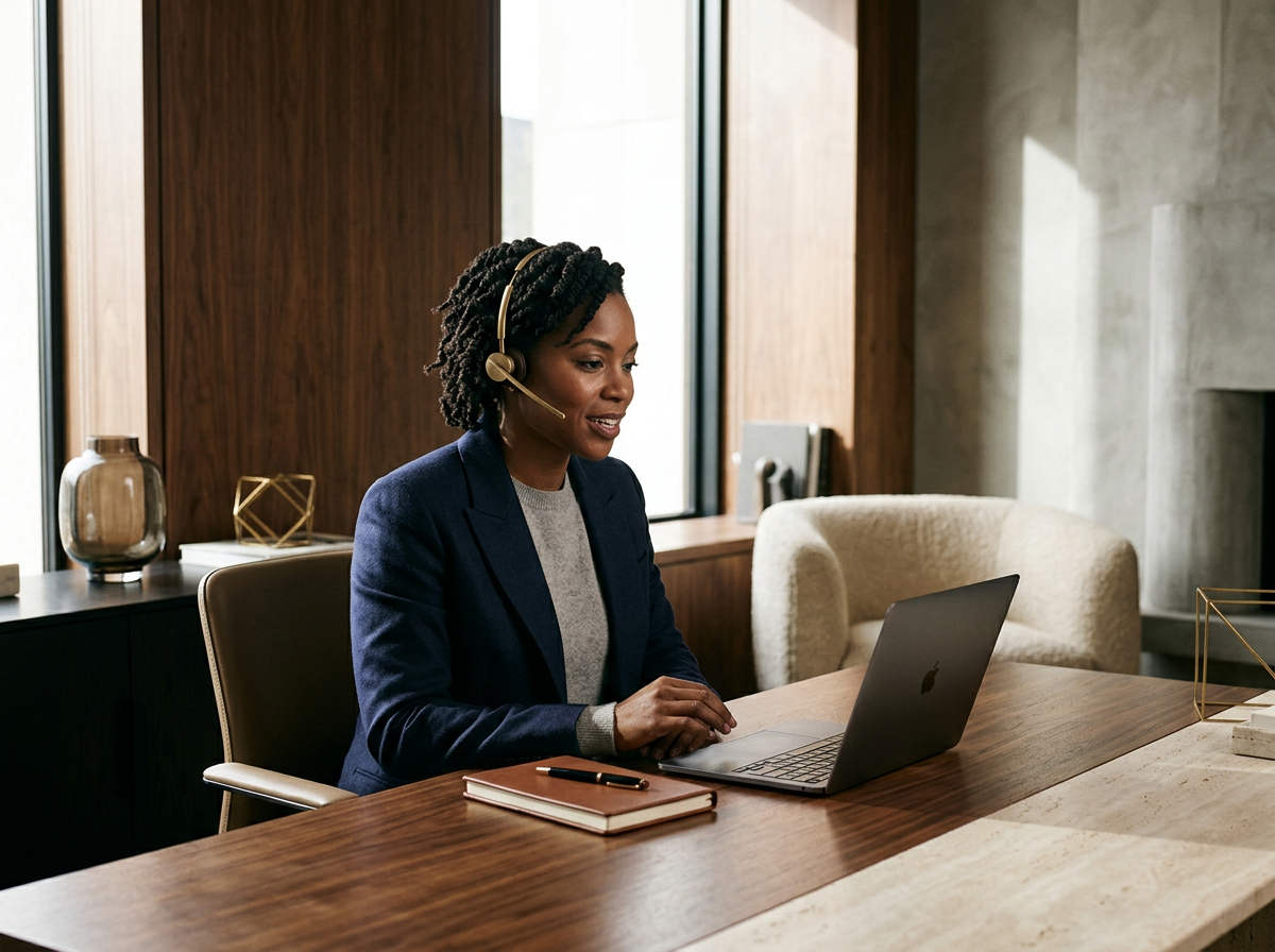 black business woman conducting a consultation call