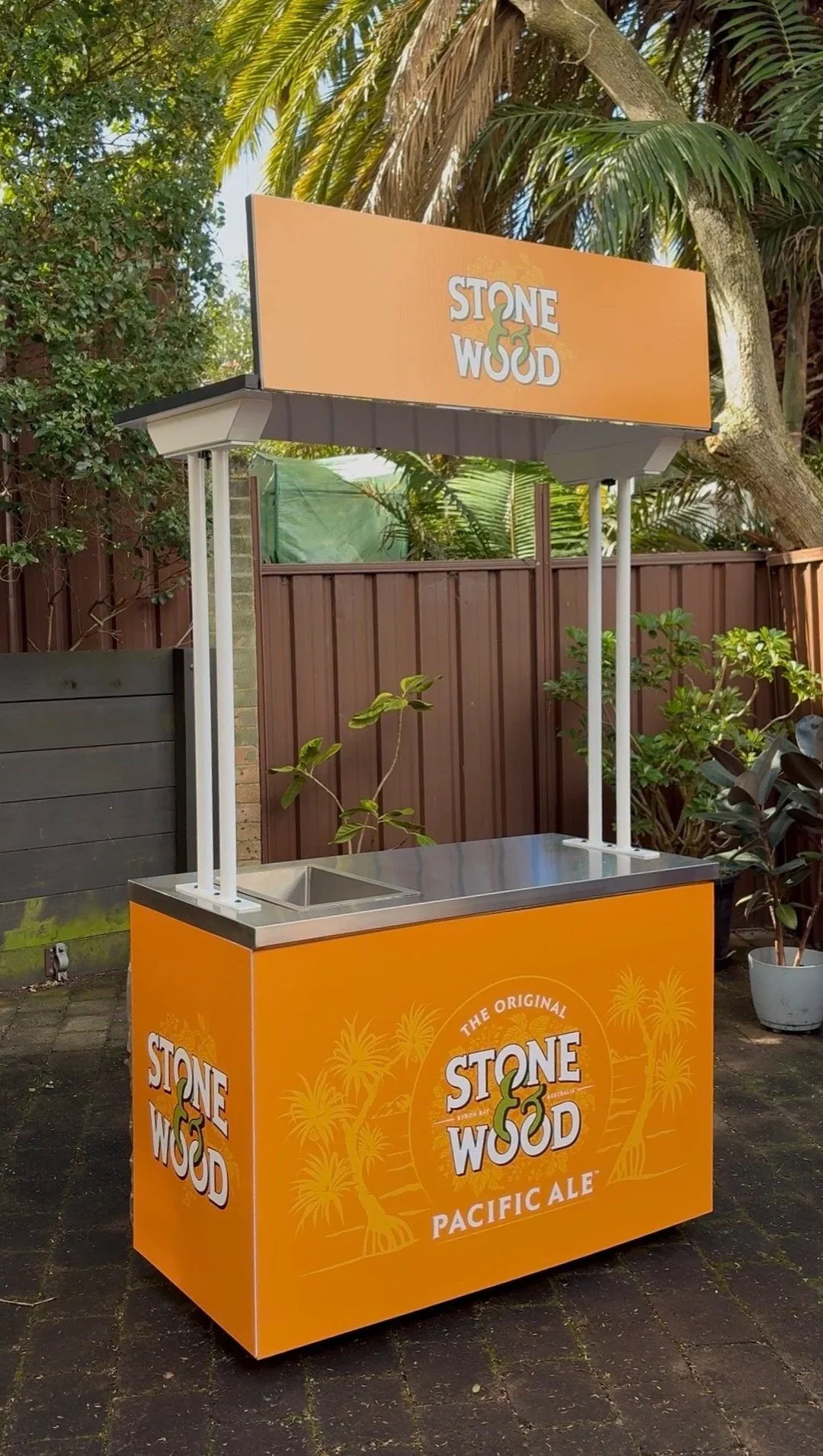 Promotional hire cart branded with Stone Wood Pacific Ale, with a canopy for an activation