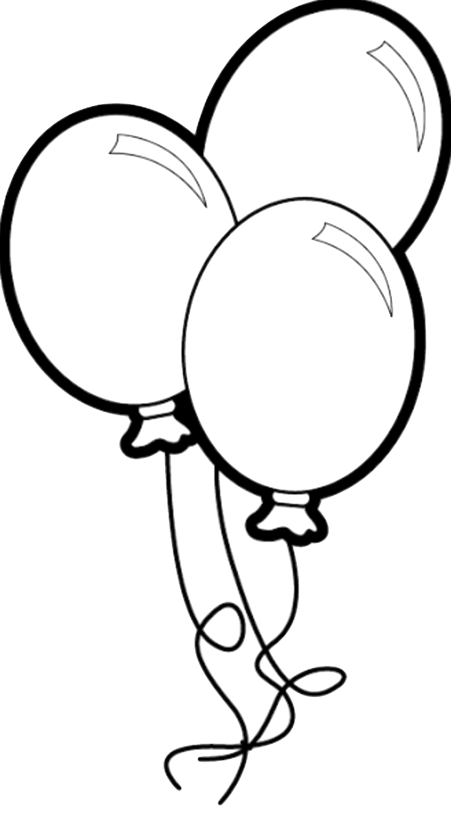 Outline drawing of three balloons with strings, set against a black background.