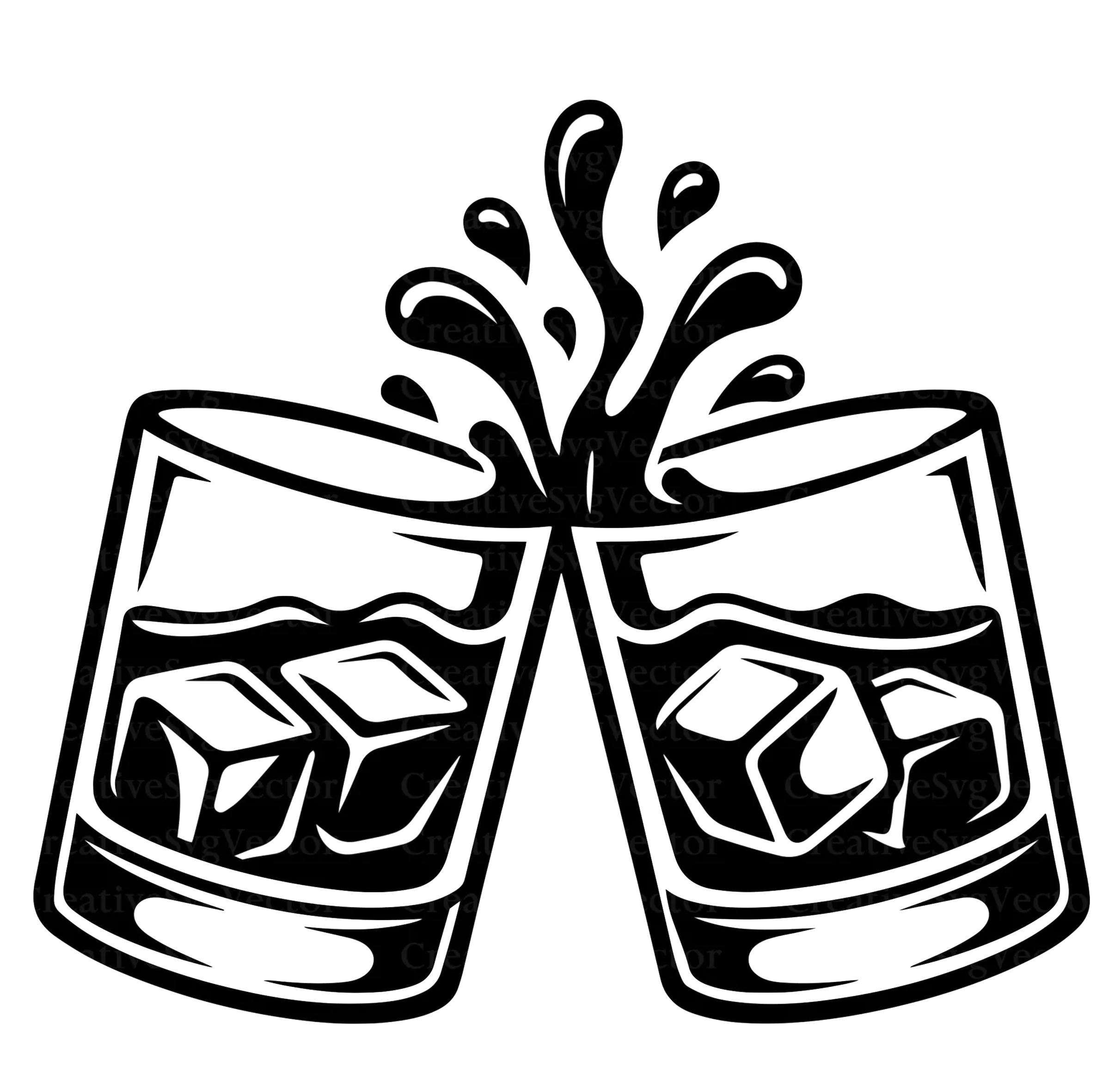 Outline of a potted plant with leaves and sprouts emerging from the soil in a flower pot.