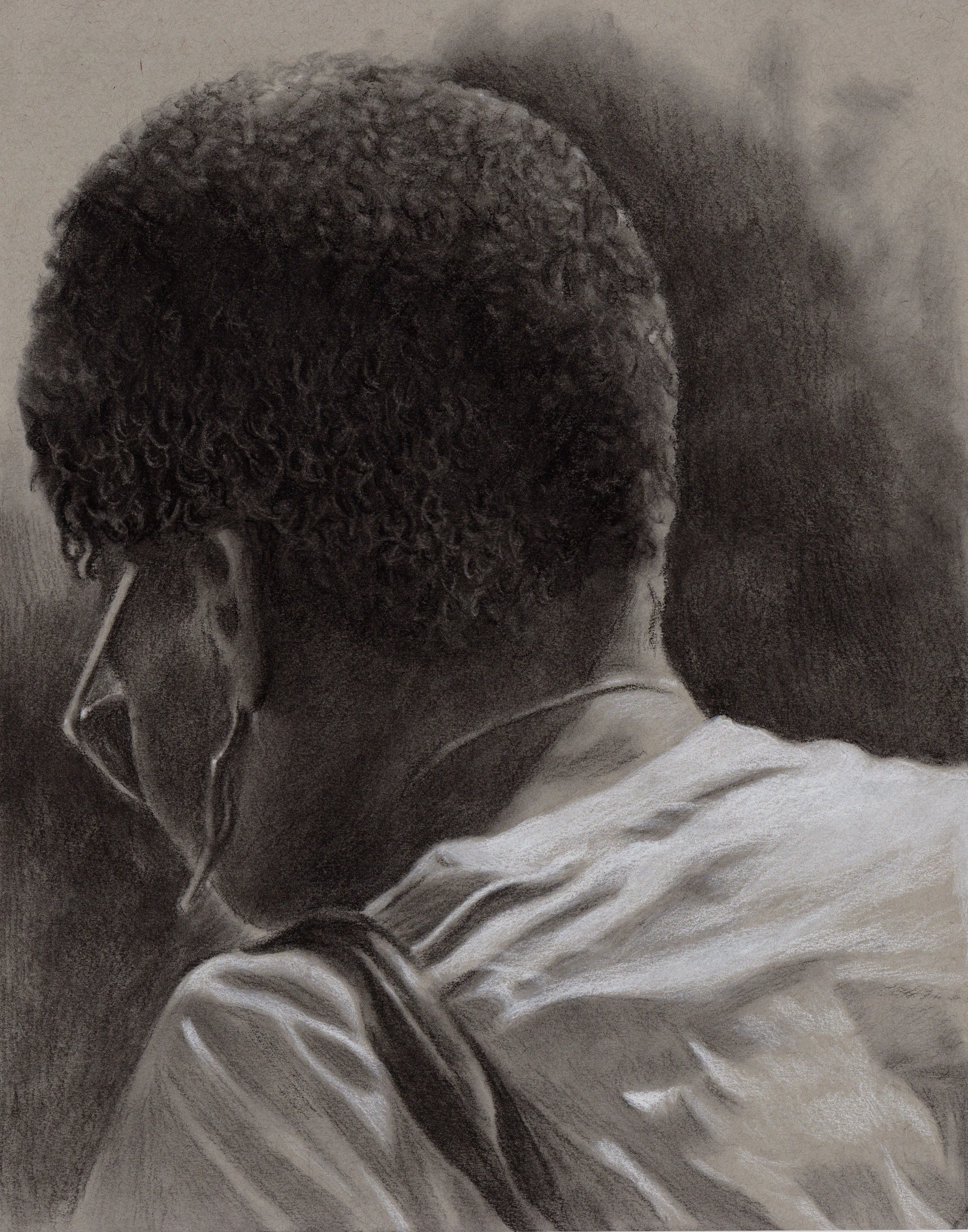 Farewell - Charcoal and white charcoal on colored paper (11x14)