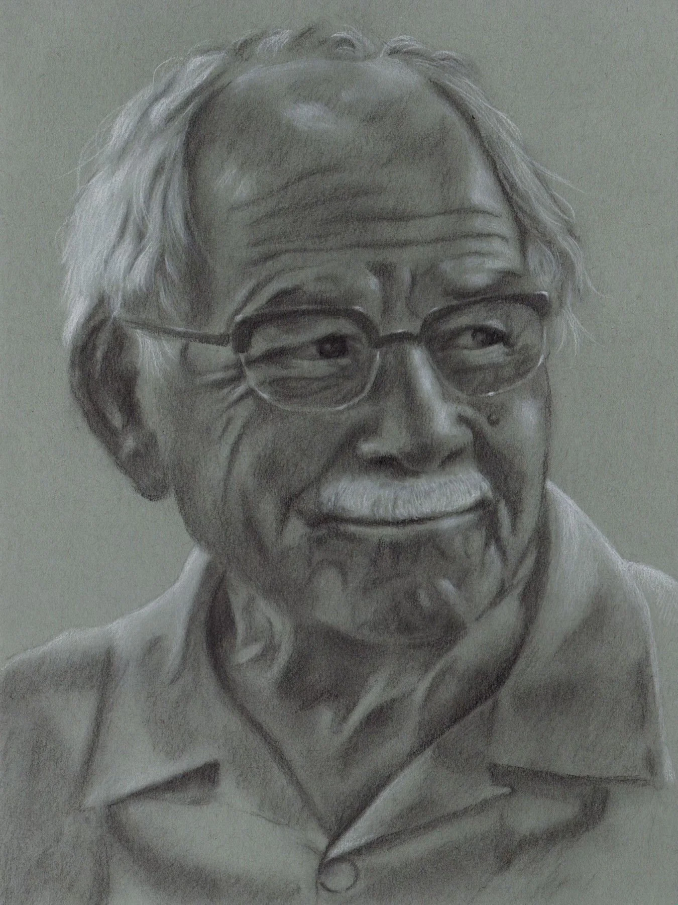 Mr. Jackson’s Happiness - Charcoal and white charcoal on colored paper (9x12)