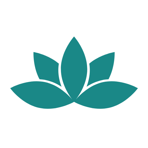 A teal-colored layered lotus flower logo on a black background.