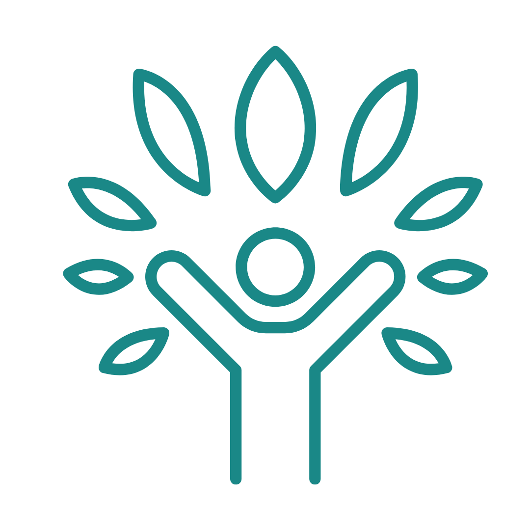Stylized photo of a person with arms raised, surrounded by leaves or petals, symbolizing growth or nature.