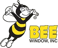 Cartoon bee character with a telephone, and the text 'BEE WINDOW INC'