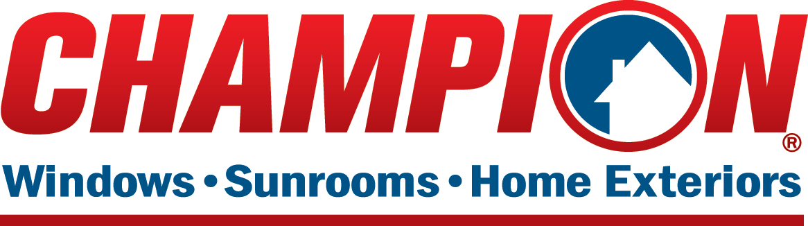 Champion logo with text 'Windows, Sunrooms, Home Exteriors' below.