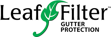 Logo for Leaf Filter Gutter Protection, featuring a green leaf with a curved stem.