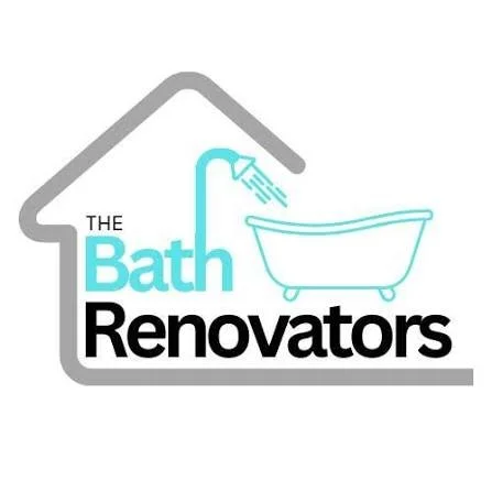 Logo for The Bath Renovators with a house outline, a showerhead, and a bathtub.
