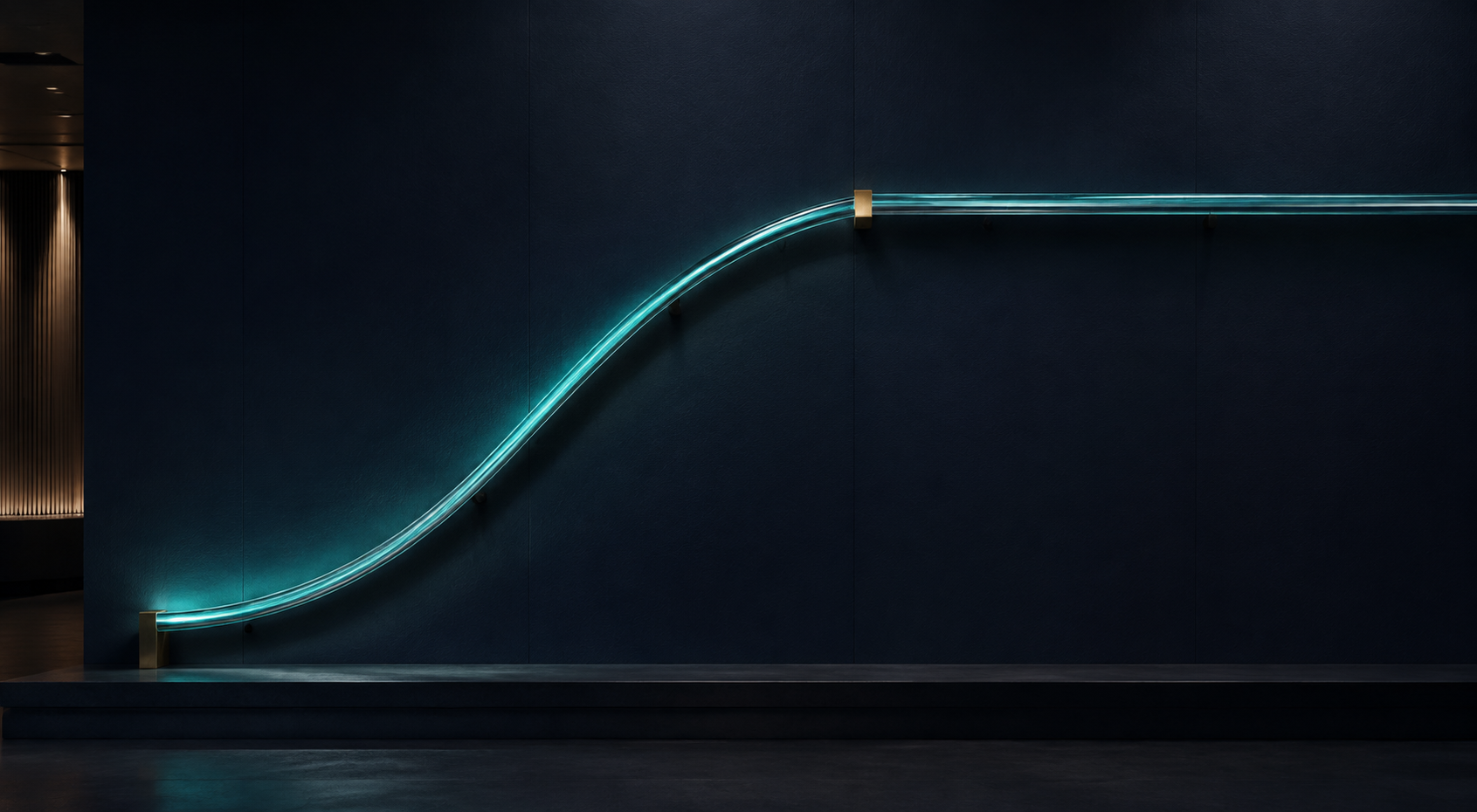 Illuminated growth curve rising and flattening to represent a revenue plateau