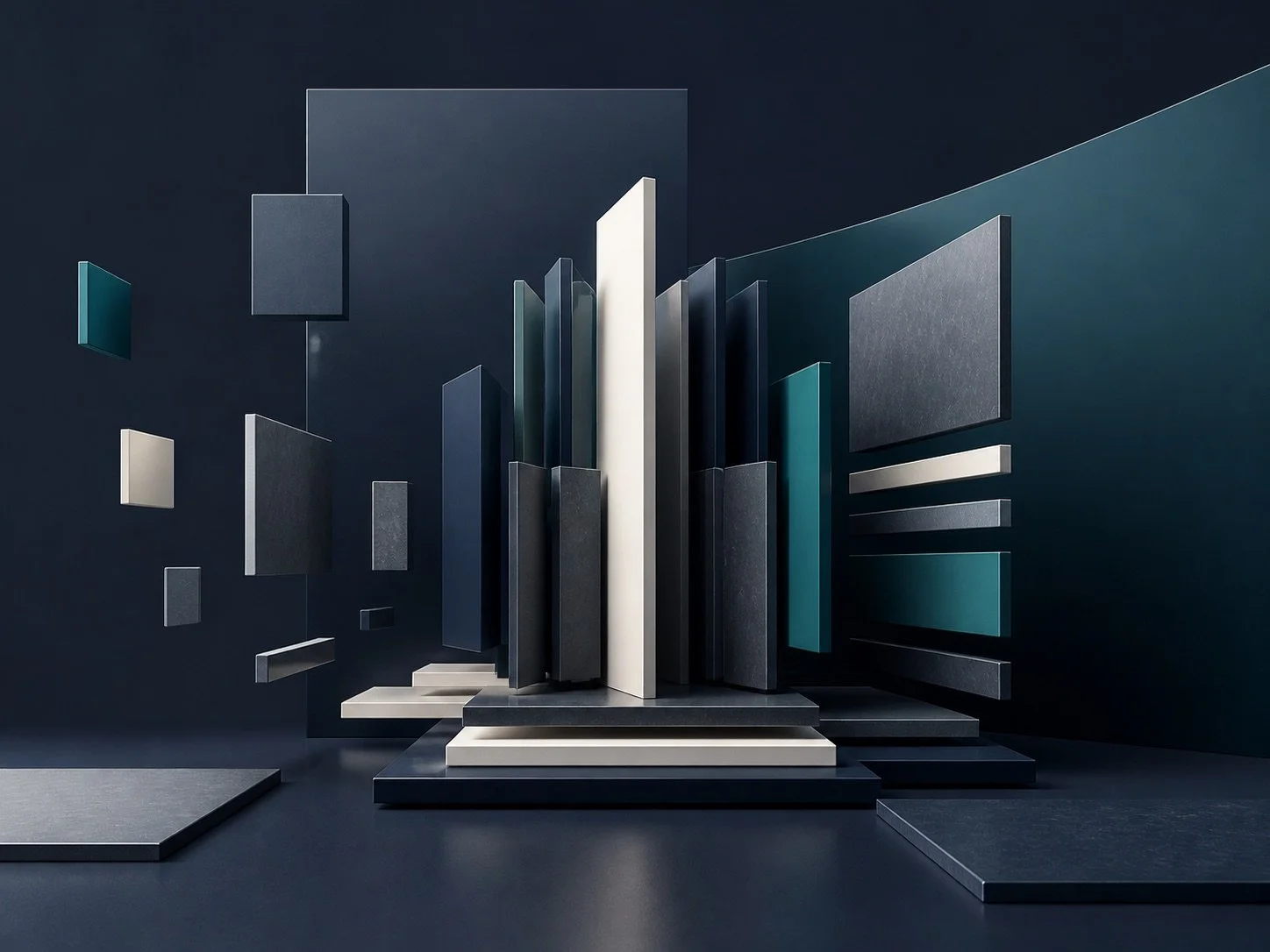 Abstract navy and teal alignment paths representing revenue strategy, leadership, and execution