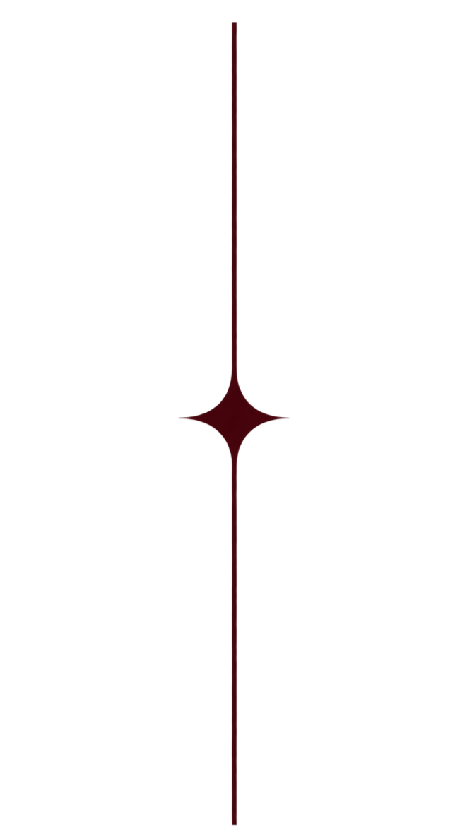 A black background with a vertical red line and a red star-shaped design in the center.