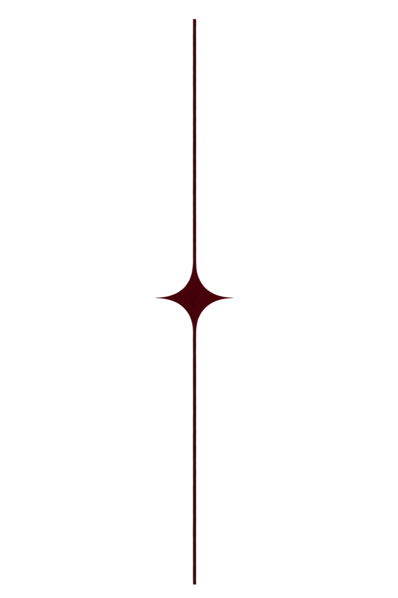 A dark background with a vertical, thin, red line and a red star-like shape in the center.