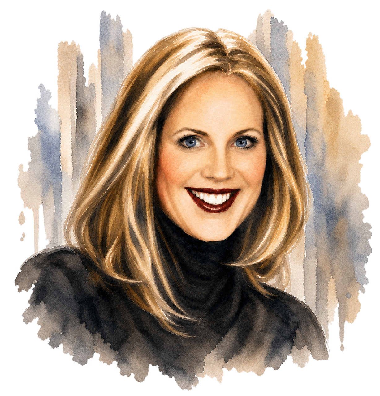Watercolor portrait in the Meet Kelly section.