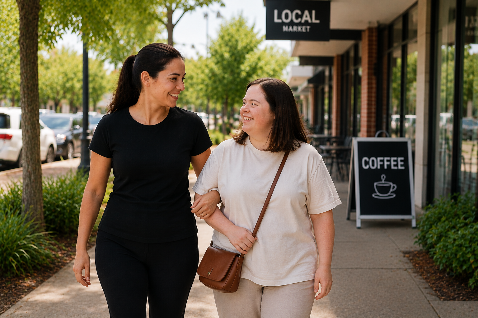 Support worker providing one-on-one community access and social support.