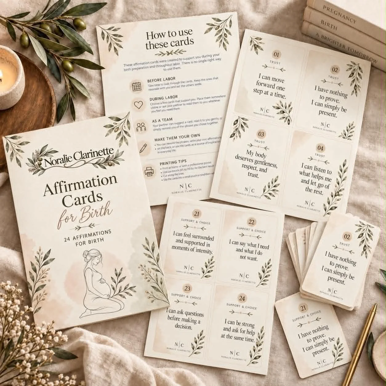 24 cartes d’affirmation pour le travail et l’accouchement - Version anglaise