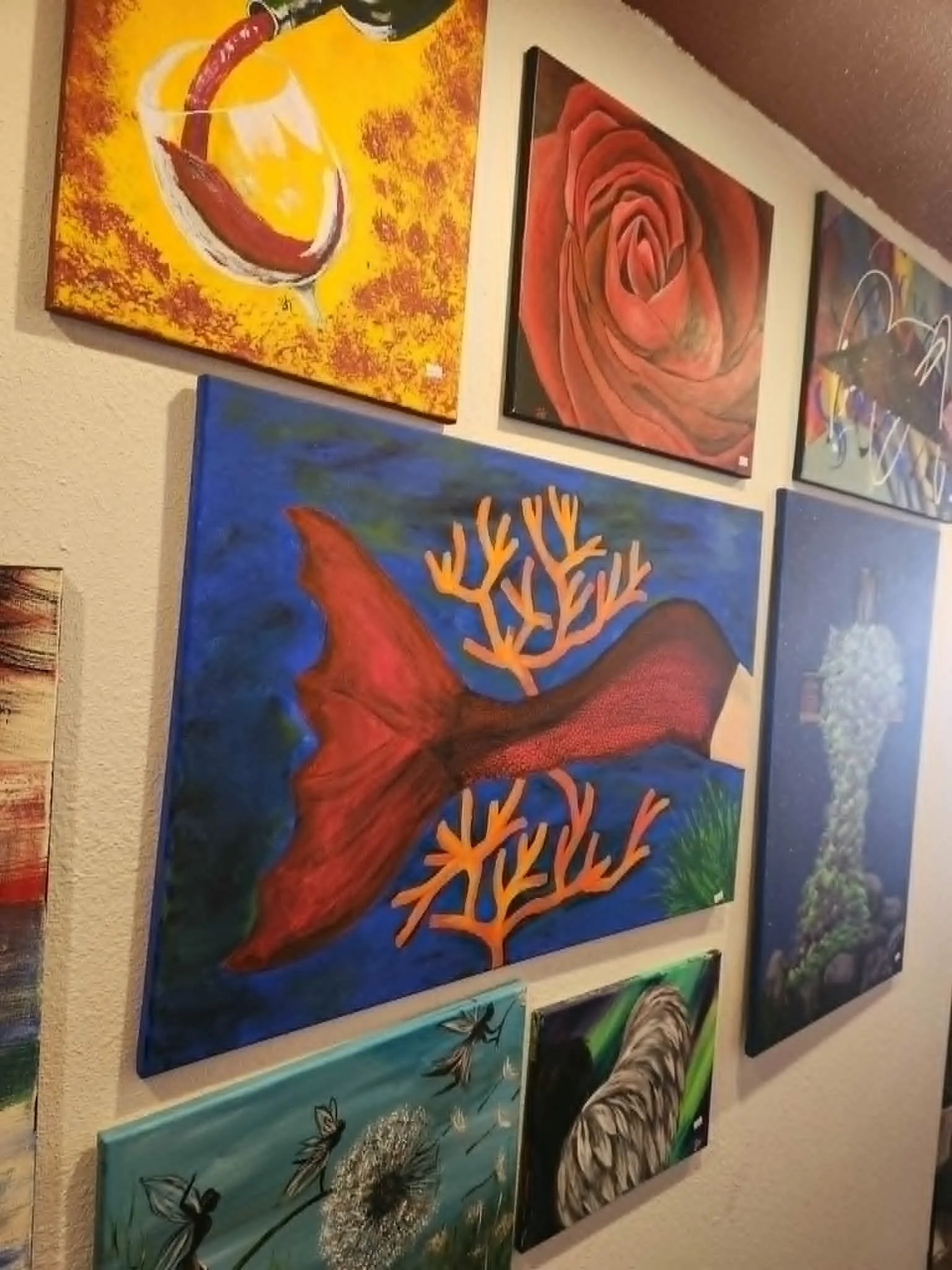 Original painting. Collection of colorful original paintings created for painting classes, featuring flowers, abstract designs and other subjects.