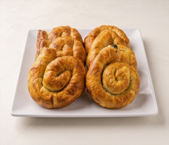 Golden spiral savory spanakopita pastries, spinach and cheese, cheese