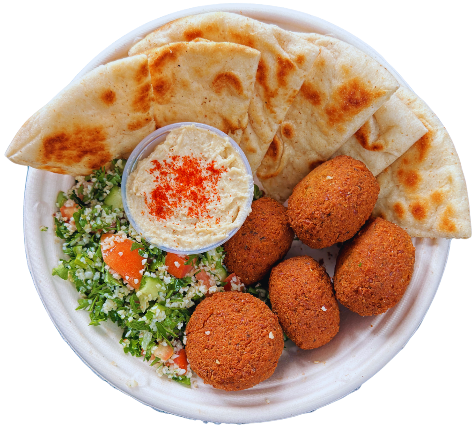 Tabouli Lover’s Signature Bowl with falafel, hummus, tabouli, and pita