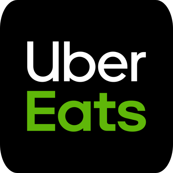 Uber Eats logo with white 'Uber' and green 'Eats' on a black background.