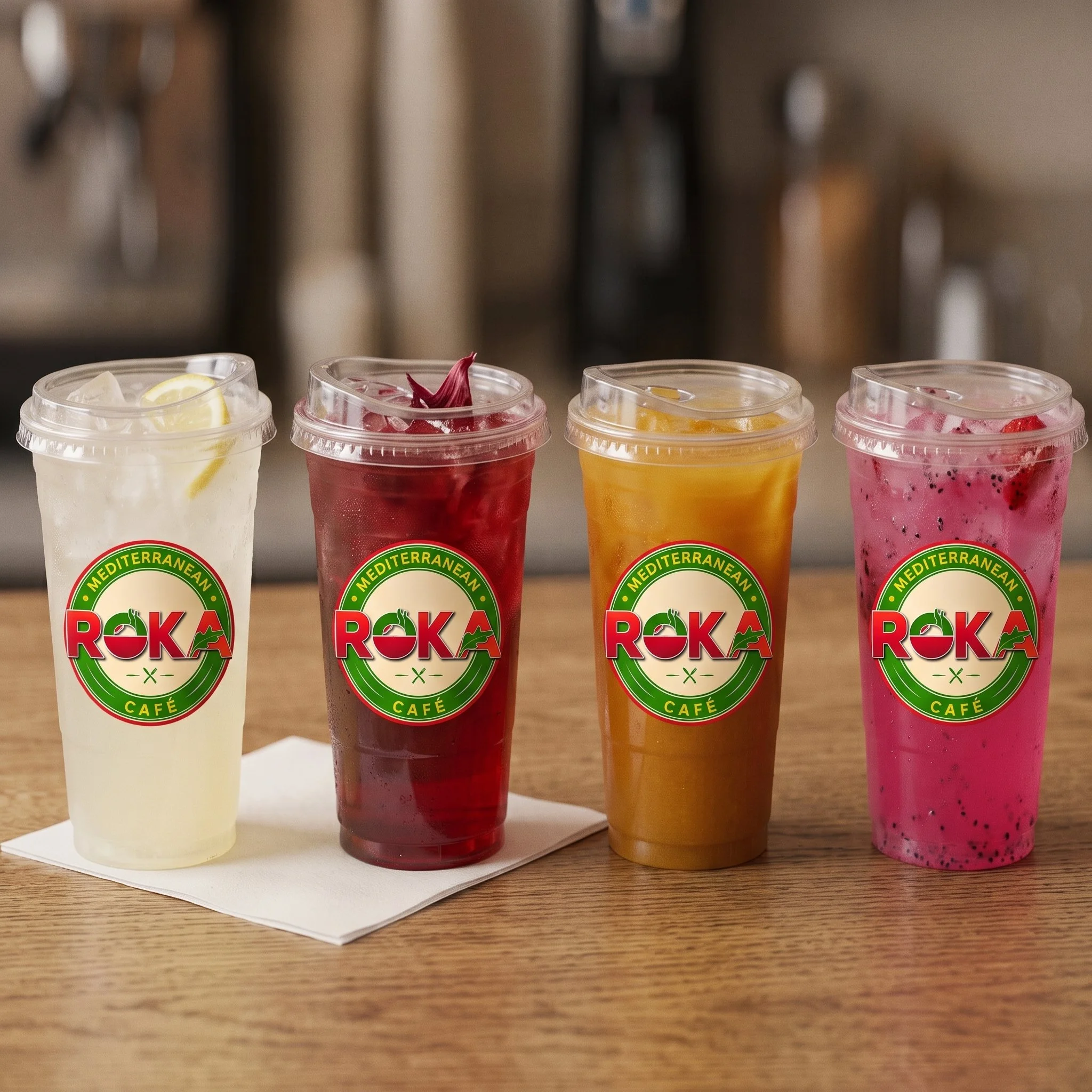 ROKA refreshers in lemonade, hibiscus, mango, and strawberry dragon fruit flavors