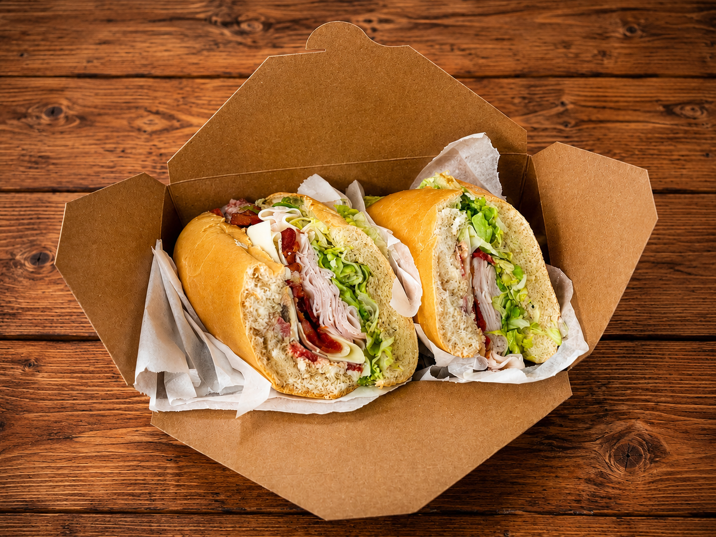 Turkey Club - Turkey, Swiss, Bacon, Lettuce, Tomato, Parmesan Peppercorn