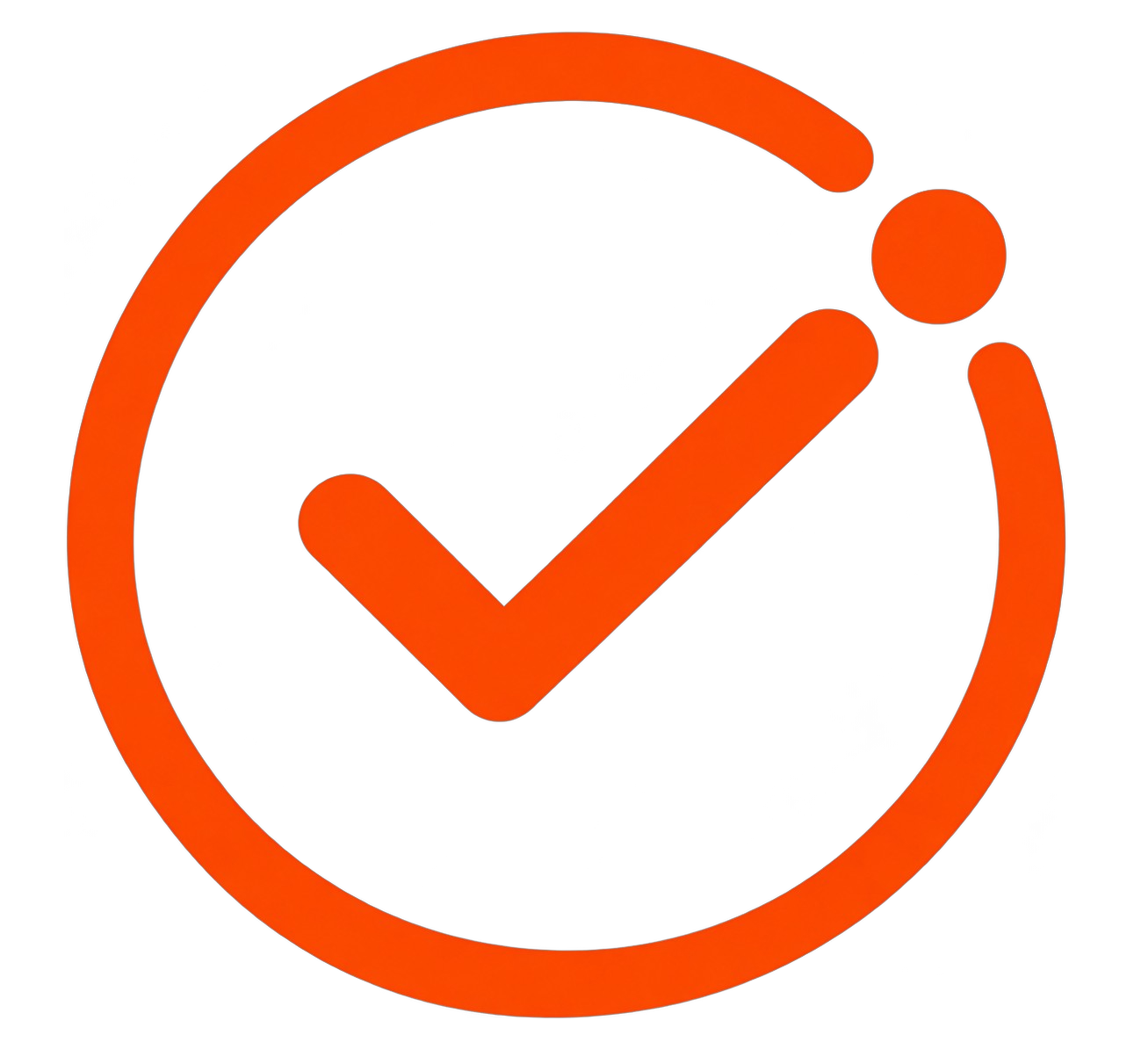 Orange check mark inside a circle on a black background.