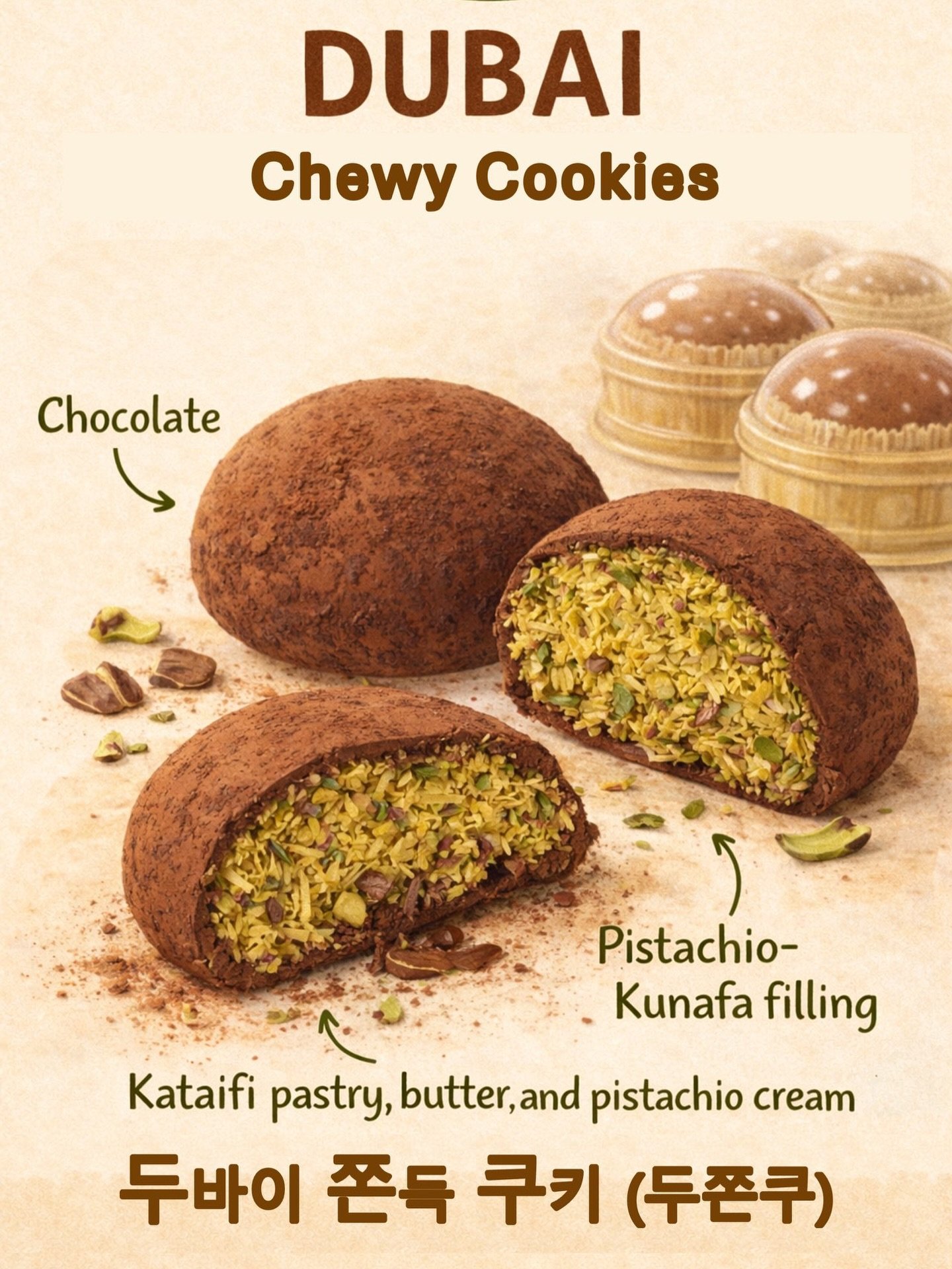Home made Dubai Chewy Cookie is now available at Orange Coffee Bar Duluth 🍊

#orangecoffeebar#dubaichewycookie #pistachio #두바이쫀득쿠키#두쫀쿠