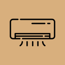 Line drawing of a wall-mounted air conditioner.