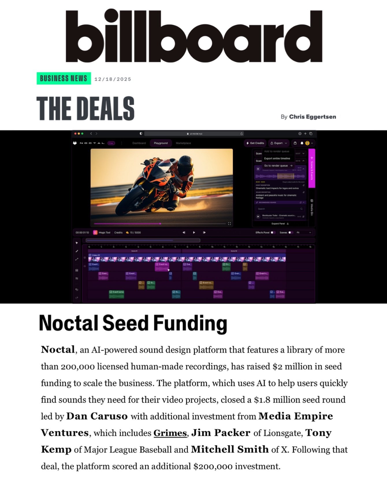 @noctal.xyz featured in @billboard&rsquo;s Deals column